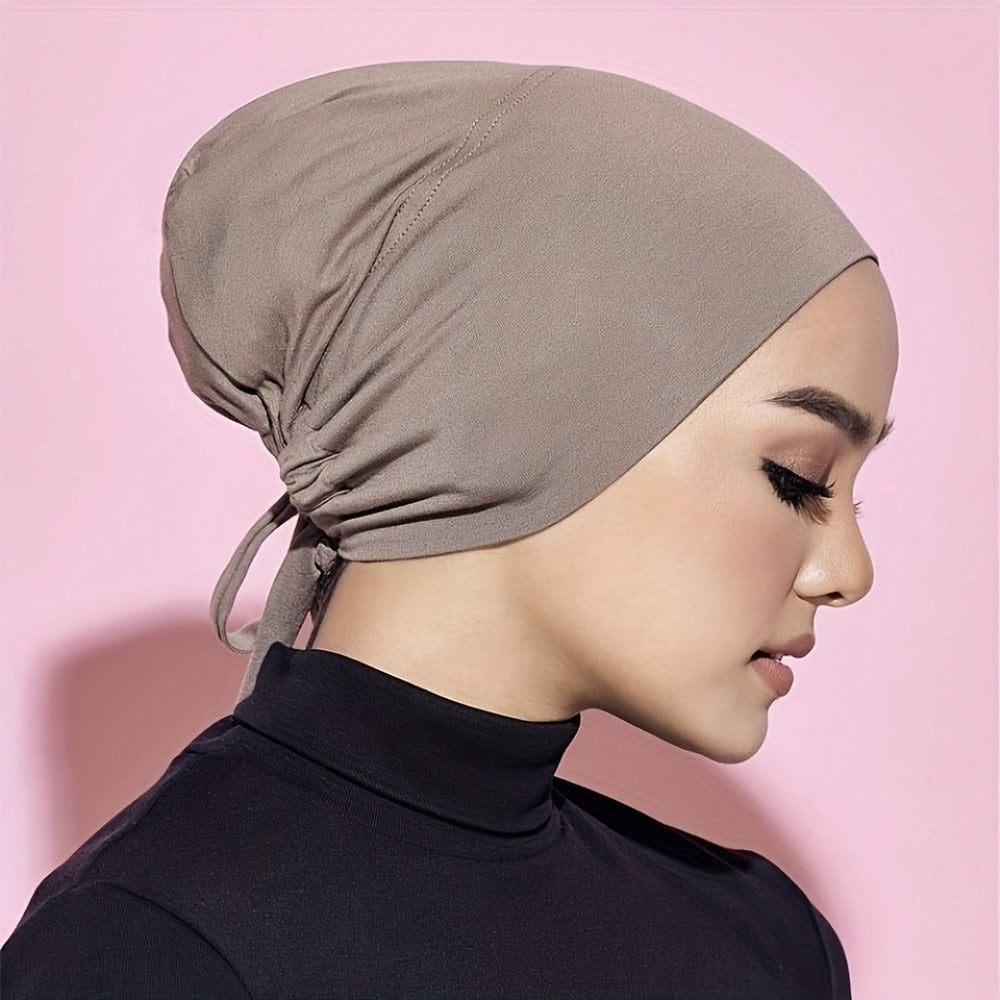 Beanie Hat - Inner Hijab Cap 4pcs Set - Elastic Modal Undercap Solid Color Tie Back - product detail view 12