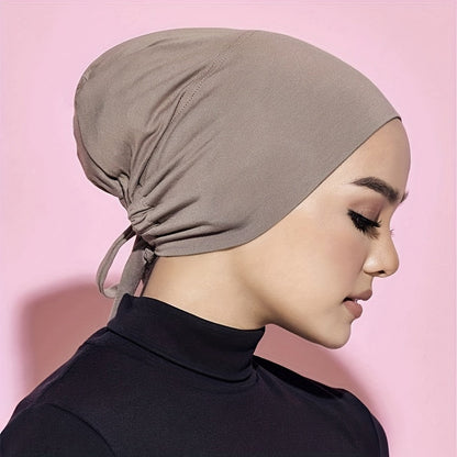 Beanie Hat - Inner Hijab Cap 4pcs Set - Elastic Modal Undercap Solid Color Tie Back - product detail view 12