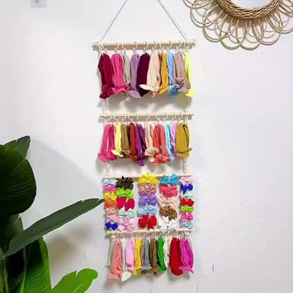 Jewelry Organizer Hand-Woven Wall Hanging Rack with Tassel Detail and 30 Hooks in 1- or 2-Piece Options