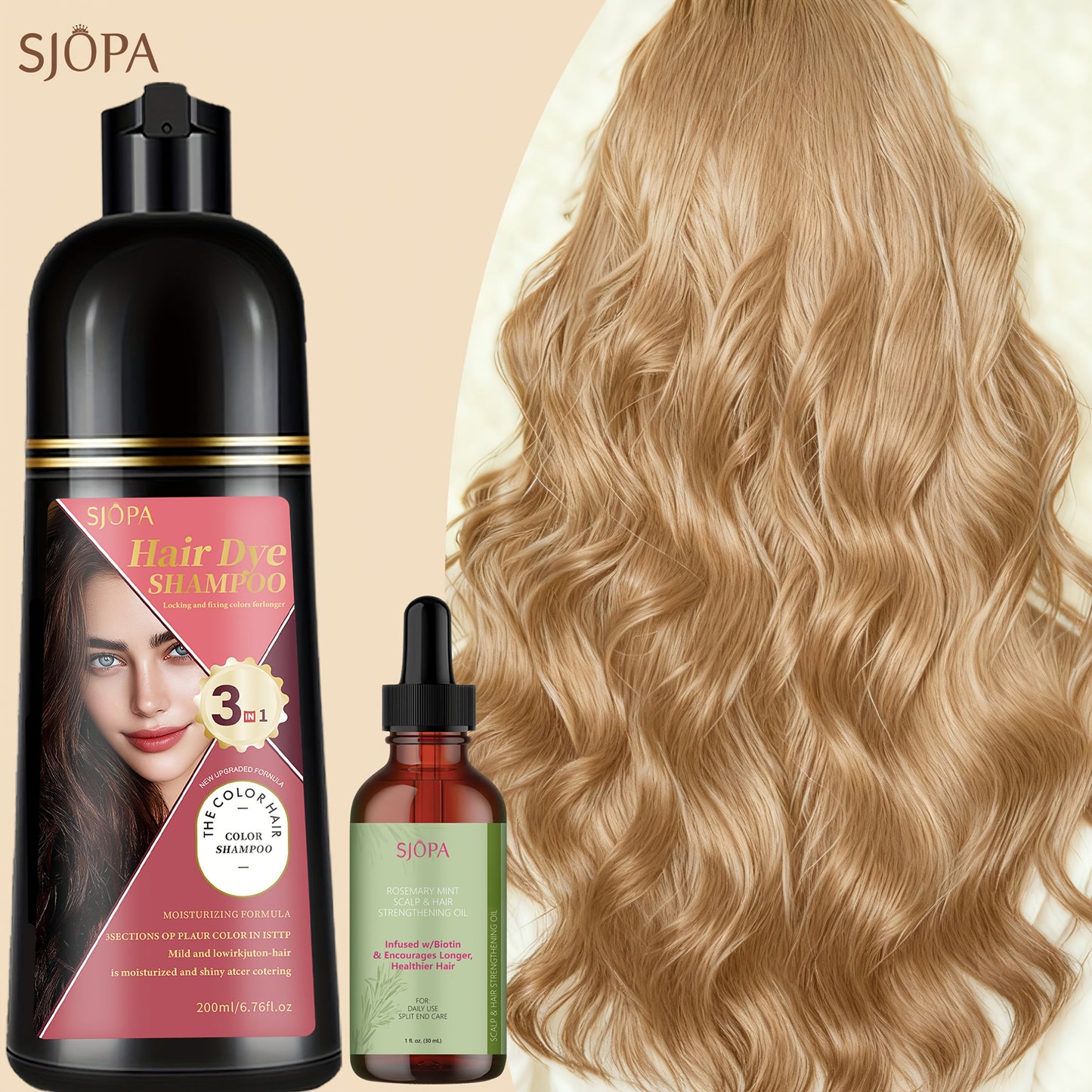 Hair Color Shampoo, SJOPA 3-in-1 Bottle-and-Dropper Set with 10 Rose, Brown, Purple and Black Color Options
