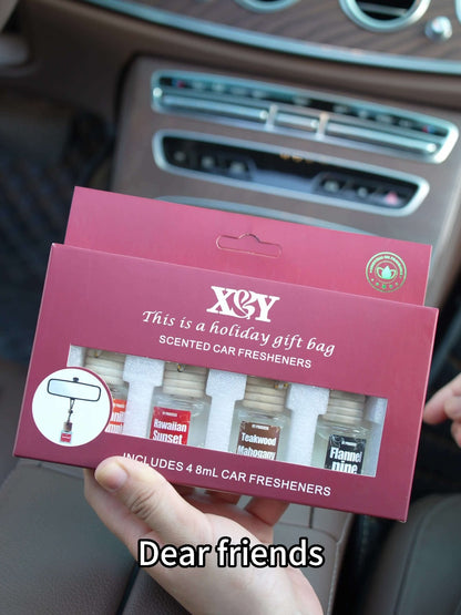 Car Air Freshener 4-Bottle Gift Set – Hanging Diffuser with 60-Day Lasting Fragrance, Multiple Scent Styles for Car Interior, Perfect Holiday Gift for Friends & Family