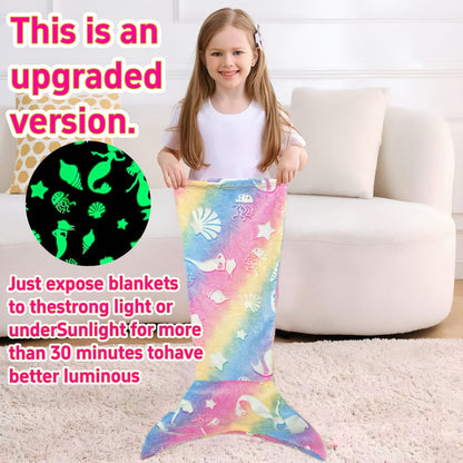 Mermaid Tail Sleeping Bag Blanket for Kids & Adults - Flannel 200GSM Anti-Kick Cozy Bed Cover