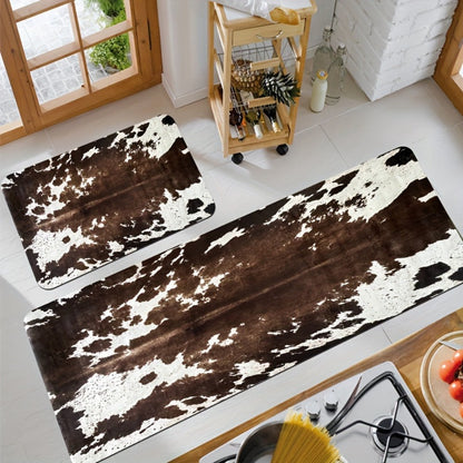Cowhide Patterned Kitchen Mats Set of 2 – Memory Foam Anti-Fatigue Floor Mats, Non-Slip Animal Print Cushioned Standing Mat for Kitchen Hallway Bathroom Laundry Room