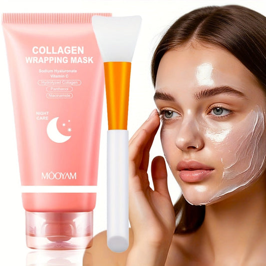 Collagen Night Mask Korean Skincare – Gel Face Mask with Applicator Brush, Hydrolyzed Collagen, Niacinamide, Vitamin C & Hyaluronate for Hydration & Plumping, Paraben-Free, 80g (MOOYAM)