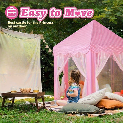 Pink Hexagonal Princess Play Tent with Sheer Mesh Door, Flower Print, 48-Inch Base and 52-Inch Height