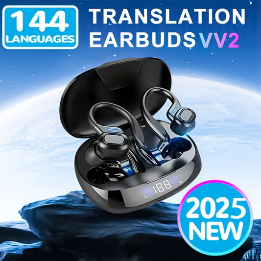 Earhook Open-Ear Sports Earbuds Bluetooth 5.4 LED Digital Display Charging Case 8H Playback Built-In Mic Wireless Headphones for Running Workout Gym Cycling Black Red