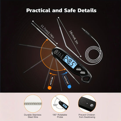 Instant Read Meat Thermometer with Dual Probes Backlit LCD Digital Cooking Thermometer Fast 3-Second Read Calibration Alarm BBQ Grill Oven Smoker Oil Candy Kitchen Food Thermometer Gift