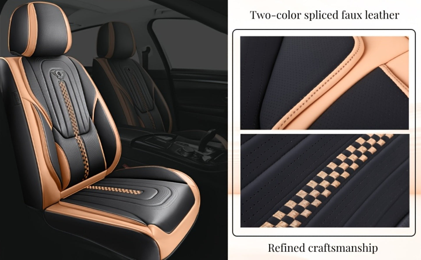 PU Leather Car Seat Cover Full Enclosure with Lumbar Support & Sponge Cushion – Two-Tone Sporty Design Universal Fit for Car Sedan Truck SUV (White-Black / Gray / Red-Black / Orange-Black)