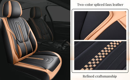 PU Leather Car Seat Cover Full Enclosure with Lumbar Support & Sponge Cushion – Two-Tone Sporty Design Universal Fit for Car Sedan Truck SUV (White-Black / Gray / Red-Black / Orange-Black)