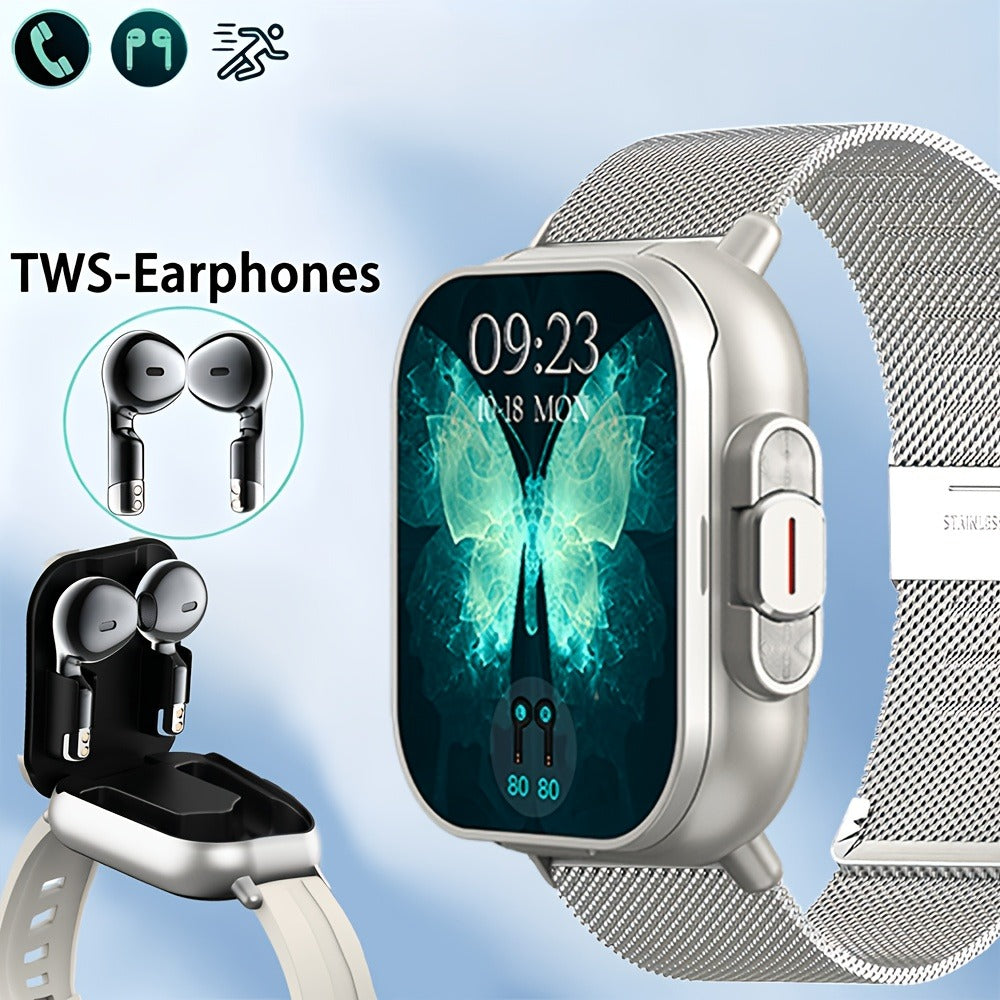 Smart Watch and TWS Earbuds Combo with Integrated Charging Case and Ten Metal Strap Selections