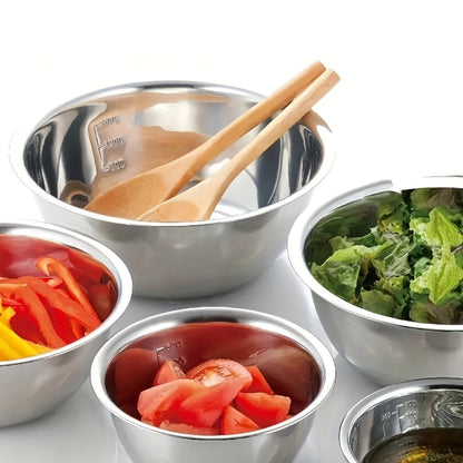 Stainless Steel Mixing Bowl Set 5-Pack with Measurement Markings for Kitchen Cooking Baking Salad Vegetable Washing Fruit Serving & Meal Prep – Stackable Nesting Bowls