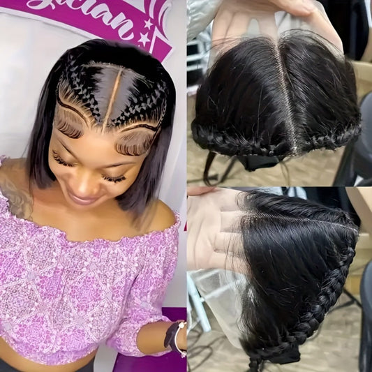 Hair Extensions Straight Human Hair 13x4 Lace Frontal Patch in Natural Black with Clip-Free Band Attachment
