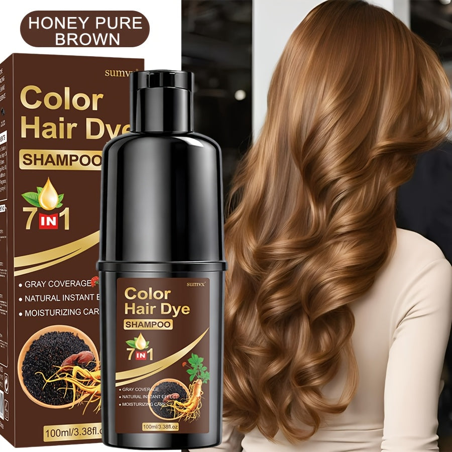 Natural Herbal Hair Dye Shampoo 3.38oz — Moisturizing & Conditioning Easy-Apply Hair Color, 5 Shades: Black, Brown, Chestnut Brown, Golden Brown & Coffee, Holiday Gift