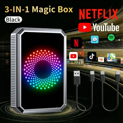 Wireless CarPlay Adapter AI Box 3-in-1 – Netflix YouTube TikTok Streaming, Dual WiFi 2.4G+5G, USB Drive Support, for OEM Wired Apple CarPlay & Android Auto, iPhone 10+ & 2018+ Cars