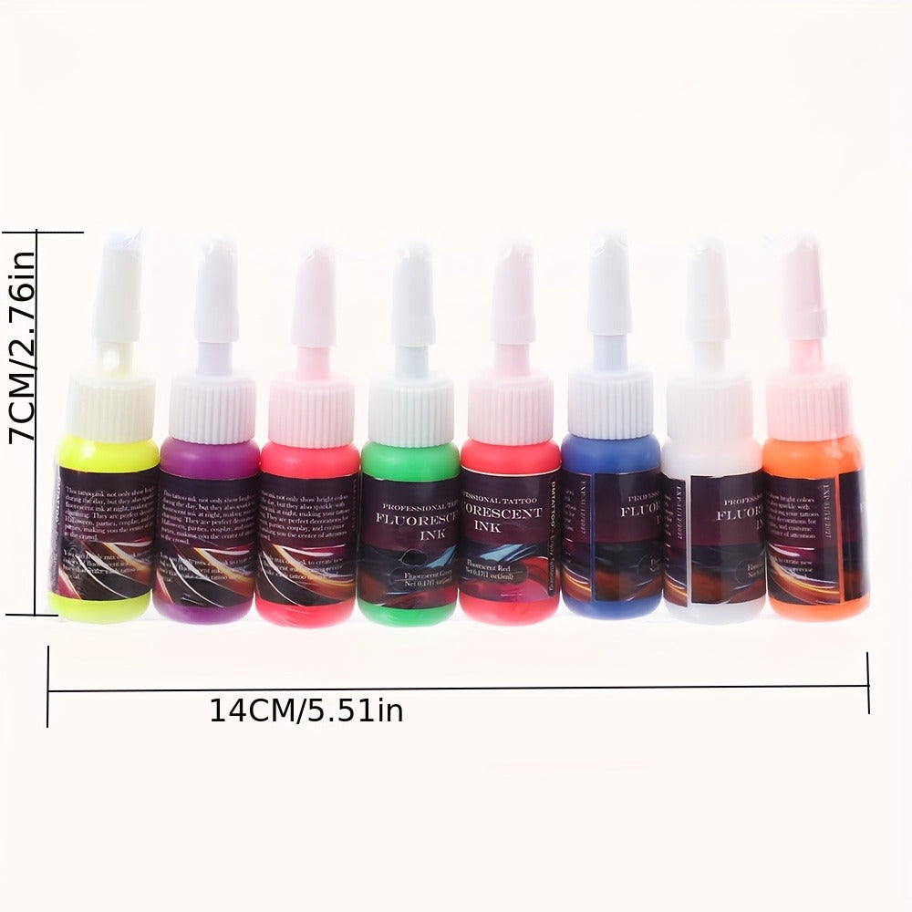 Tattoo Ink DMTATTOO UV Blacklight Set with Eight 5ml Bottles in White, Red, Orange, Green, Yellow, Purple, Blue and Pink