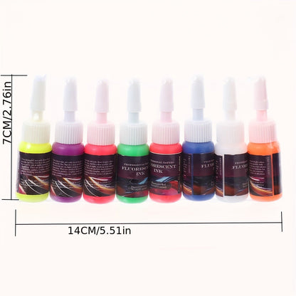 Tattoo Ink DMTATTOO UV Blacklight Set with Eight 5ml Bottles in White, Red, Orange, Green, Yellow, Purple, Blue and Pink