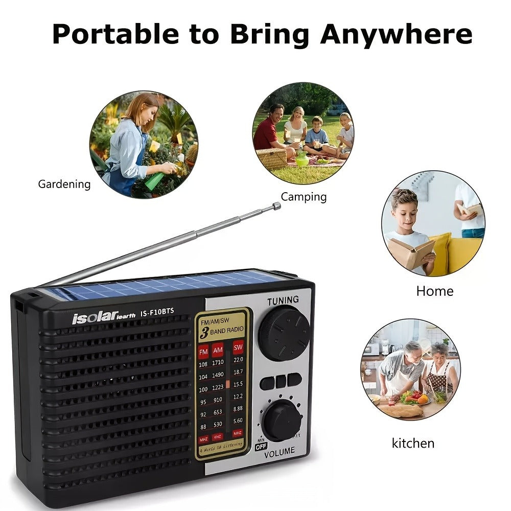 Solar Portable AM/FM/SW Radio with MP3 Playback, LED Display, USB Charging and One-Touch Recording