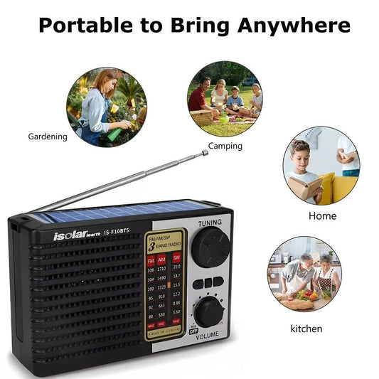 Solar Powered Portable AM/FM/SW Radio with MP3 Player, LED Display, USB Charging, One-Touch Recording & Ergonomic Handle, Multi-Band Digital Tuner for Camping Hiking Emergency Outdoor Use