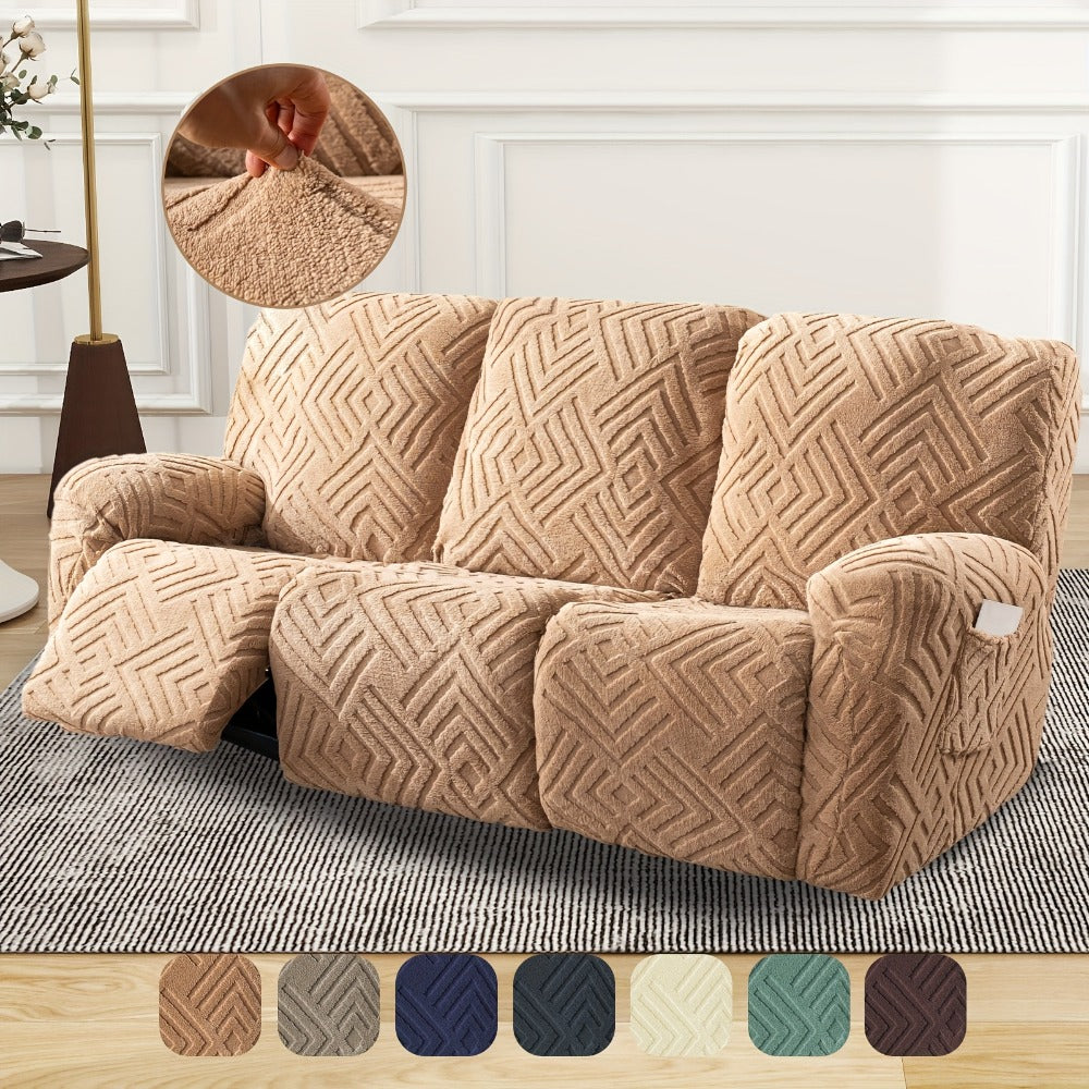 Stretch 3 Seat Sofa Slipcover Elastic Spandex Couch Cover with Pocket Anti-Slip Jacquard Knit Washable Solid Color Sofa Protector for Living Room Office Pet Friendly