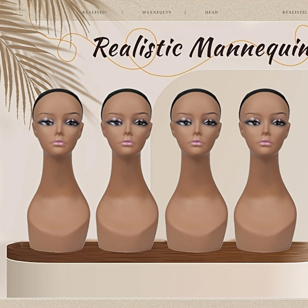Female Wig Display Mannequin Head 4 Pcs Set Plastic – Hat Necklace Holder Salon Training Practice Retail Store Showcase Hairstyle Display Wig Shop Home Storage