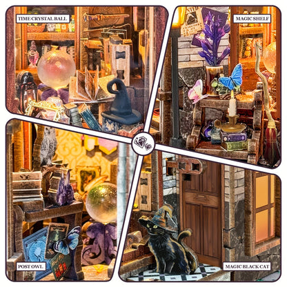 Time Magic Club SQ-71 Wooden Miniature Bookhouse Model Kit with Mechanical Link System for Ages 14+