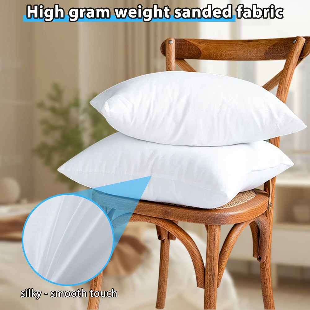 Four-Pack White Throw Pillow Inserts with Zippered Covers in 14-, 16-, 18-, 20- or 22-Inch Square Sizes