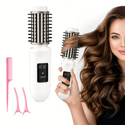 Cordless Hair Curler Brush 2-in-1 Straightener - Rechargeable Wireless Auto Curling Iron, for Home, Travel and Salon Hair Styling