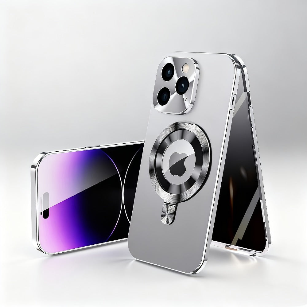 Phone Case Privacy Screen with Aluminum Alloy Frame, Rear Stand and MagSafe Support for iPhone 15 Pro