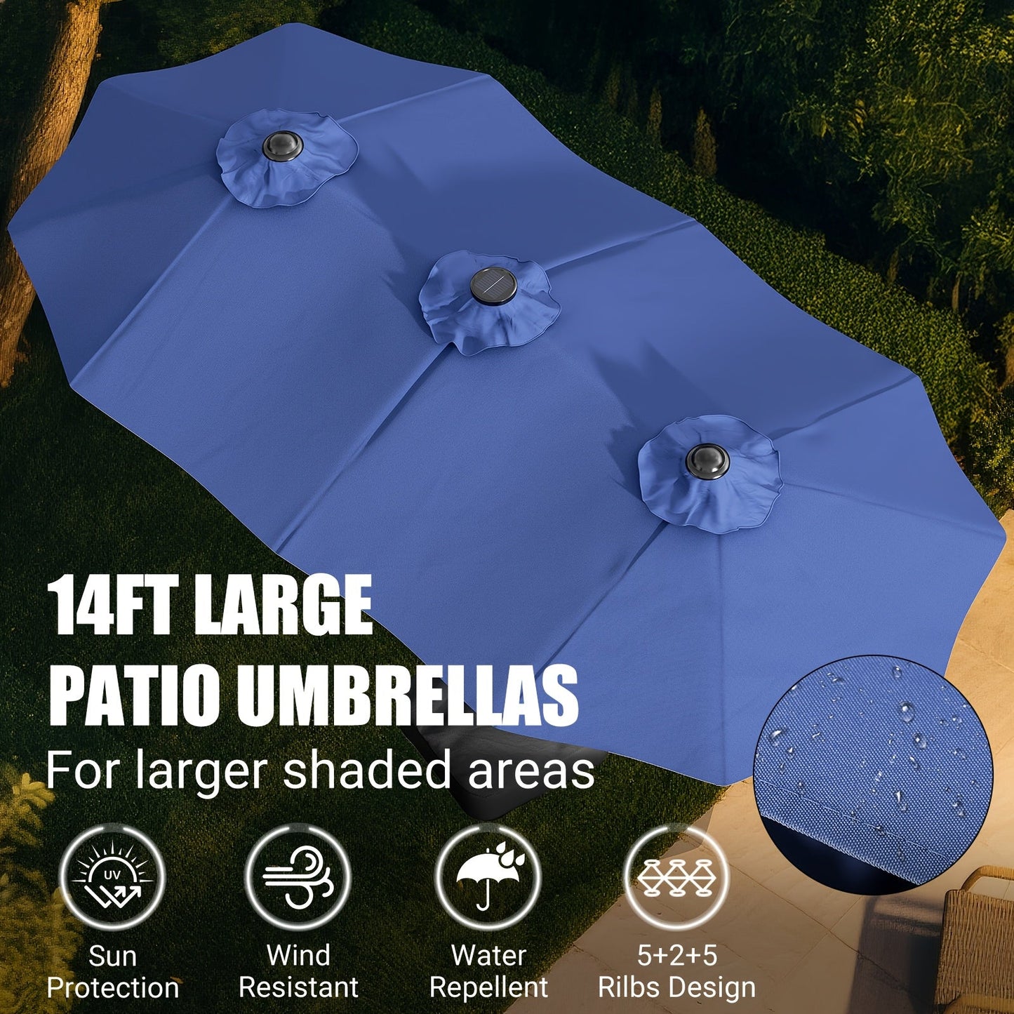 Patio Umbrella 15FT Double-Sided Large Outdoor Umbrella with Base – UPF 50+ UV Protection, Wind Resistant, Crank Open for Garden Pool Backyard