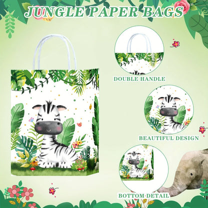 Party Favor Bags Safari Animals Jungle Theme Woodland Print Paper Goodie Bags with Handles for Kids Birthday Party Candy Gift Bags 8 Styles 16 or 32 Pack