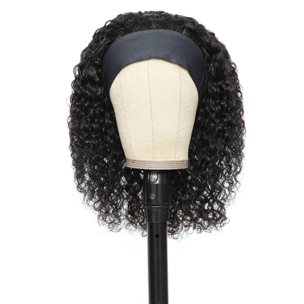 Kinky Curly Headband Human Hair Wig in Natural Color with 14-, 16- or 20-Inch Length Options