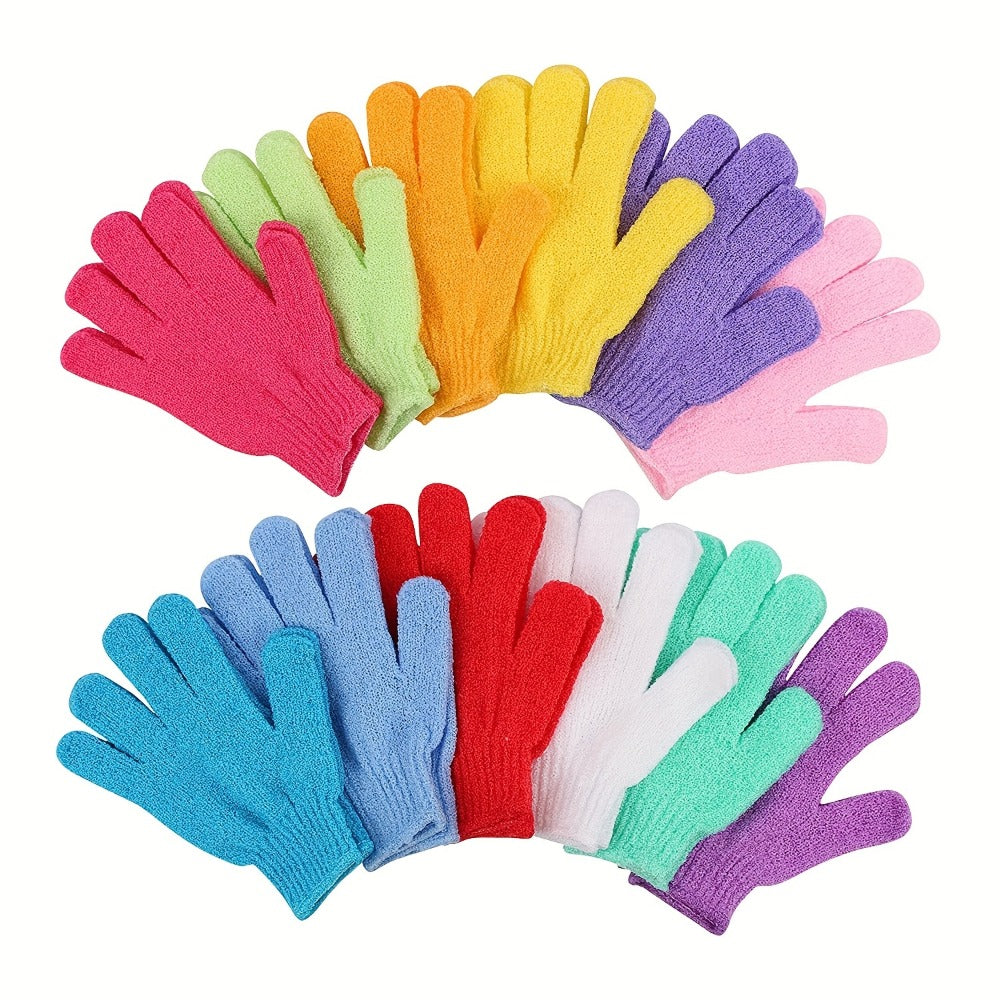 Twenty-Piece Rose-Red Exfoliating Shower Glove Set with Textured Five-Finger Mitt Design Pictured