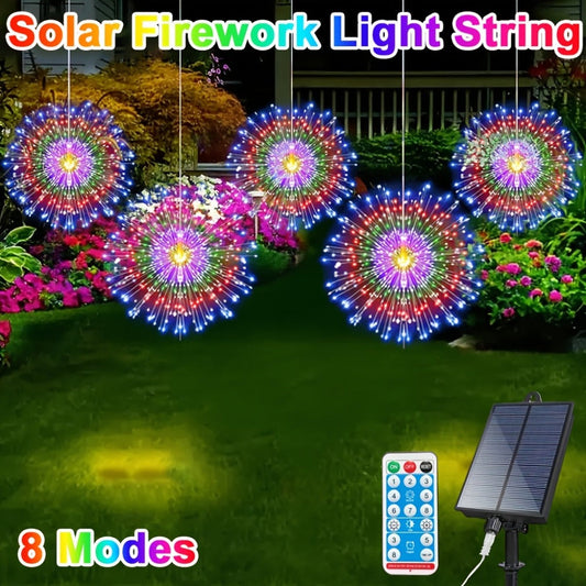 Solar Starburst Lantern Fairy Lights Outdoor 5 Pack 450 LED - Remote & Timer, 8 Modes, Adjustable Brightness, Pure Copper Wire, Waterproof for Yard, Garden, Patio, Wedding & Christmas Decor