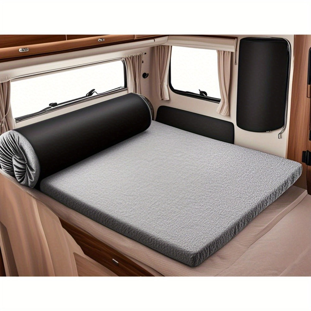Memory Foam Camping Mattress Pad – Roll-Up Portable Sleeping Mat 72"x24" for SUV Car Camping, Tent Floor, RV & Guest Bed | Grey & Blue