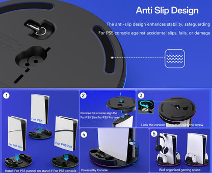 PS5 Charging Station with RGB Light Stand for PS5 Slim PS5 Pro - Fast Dual Controller Charger Compatible with All PlayStation 5 Console Models