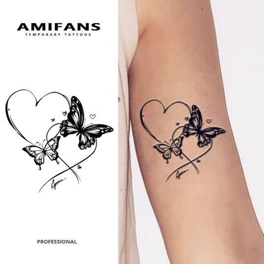 Semi Permanent Tattoo Butterfly with Hearts Navy Blue 3 Sheets, Realistic Juice Tattoo Lasts 1-2 Weeks for Adults, 3.2"x3.2" Long Lasting Fake Tattoo That Looks Real for Arm Wrist Shoulder Neck Body Art