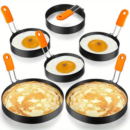 Egg Ring Set 6pcs Nonstick Stainless Steel Pancake Mold 4 Inch and 6 Inch Silicone Handle for Entryways, Bedrooms and Living Spaces
