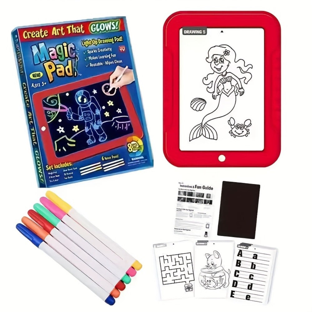 Magic LED Drawing Board for Kids with 15 Double-Sided Tracing Cards & 6 Washable Markers – Light Up Luminous Art Board for Boys & Girls Ages 3-8 | STEM Learning Toy | Perfect Christmas & Birthday Gift