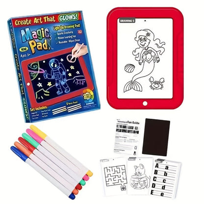 Magic LED Drawing Board for Kids with 15 Double-Sided Tracing Cards & 6 Washable Markers – Light Up Luminous Art Board for Boys & Girls Ages 3-8 | STEM Learning Toy | Perfect Christmas & Birthday Gift