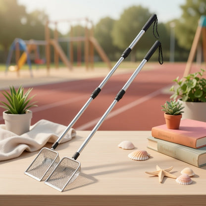 Telescopic Stainless Steel Beach Sand Sifter Scoop with Three-Section Handle, 1- or 2-Piece Options