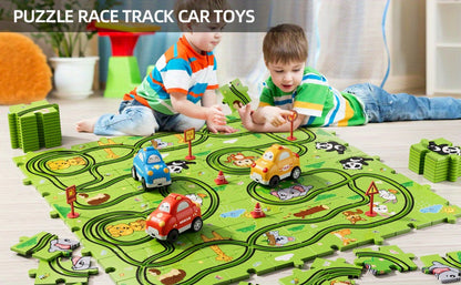 Jigsaw Puzzle Race Track Car Set Toy for Boys Kids – 39 56 73 PCS Flexible Building Track with Toy Cars | STEM Educational Play | Best Birthday Christmas Gift Ages 3 4 5 6 7