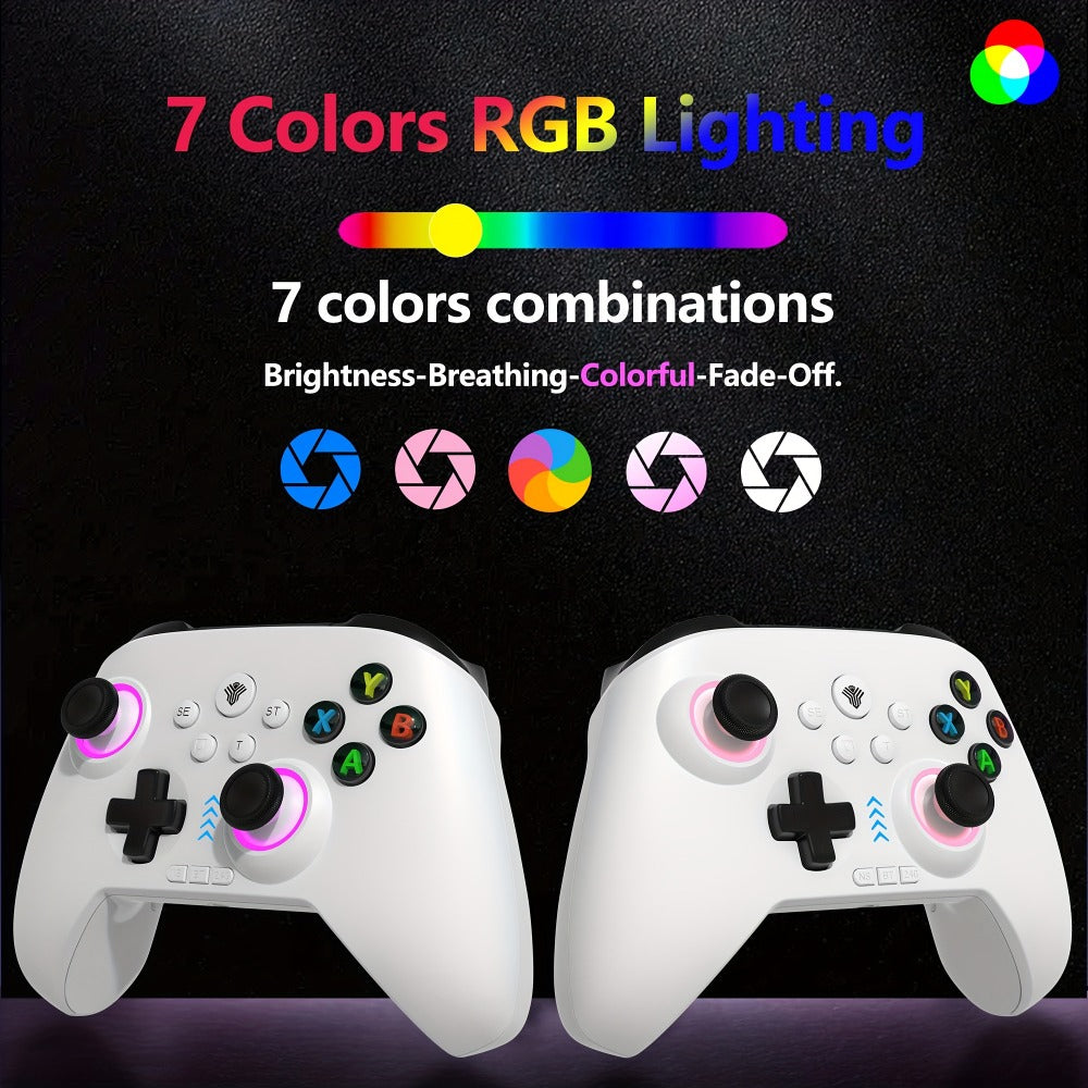 Three-Mode Wireless PC Controller with RGB Lighting, Hall Effect Joystick & Trigger, Programmable Buttons & Vibration for Windows PC, Android, Nintendo Switch & Steam – Not Compatible with Xbox