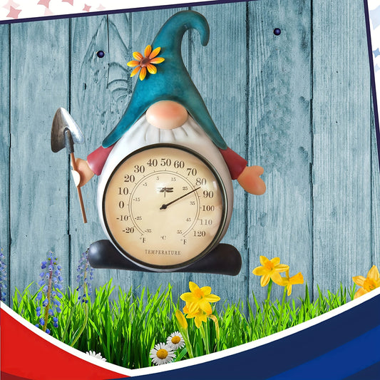 Outdoor Thermometer | Metal Gnome Wall Decor Patio Garden No Battery