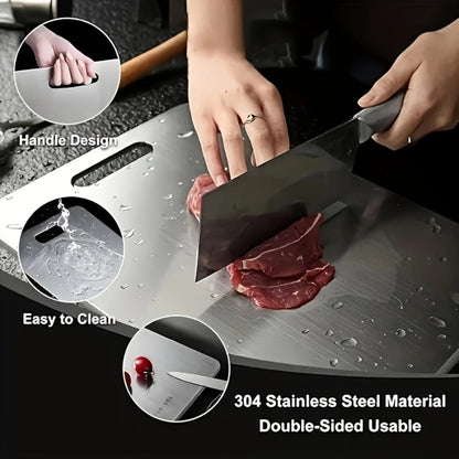 13.39 x 9.06-Inch 304 Stainless-Steel-Labeled Cutting Board with Handle in One- or Two-Piece Packs