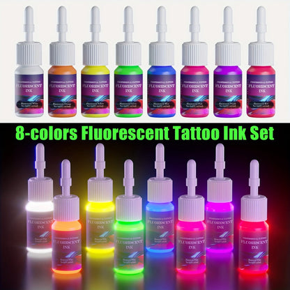Tattoo Ink DMTATTOO UV Blacklight Set with Eight 5ml Bottles in White, Red, Orange, Green, Yellow, Purple, Blue and Pink