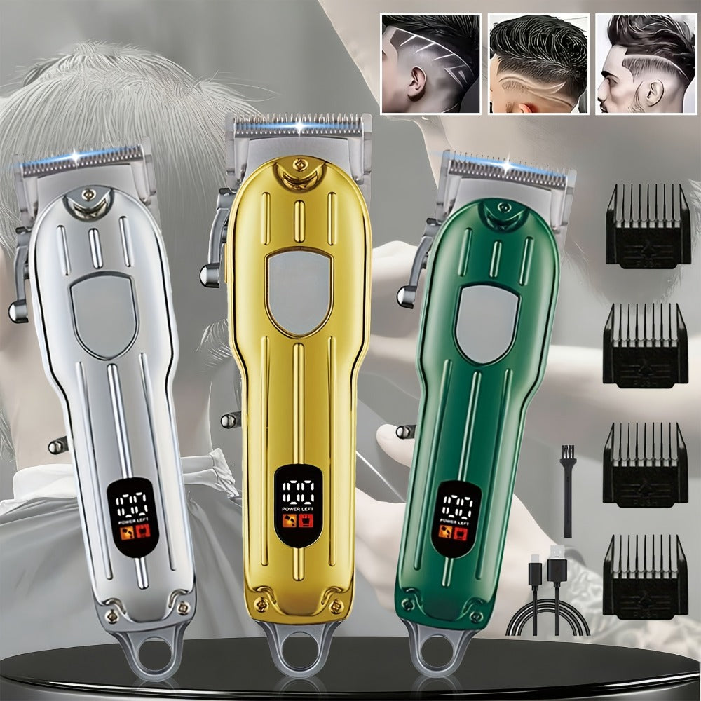 Hair Clipper Cordless Metal-Body Set with LCD Battery Display and Single or Two-Piece Color Options