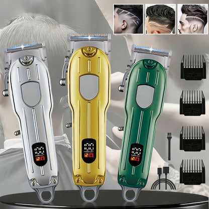 Hair Clipper Cordless Metal-Body Set with LCD Battery Display and Single or Two-Piece Color Options