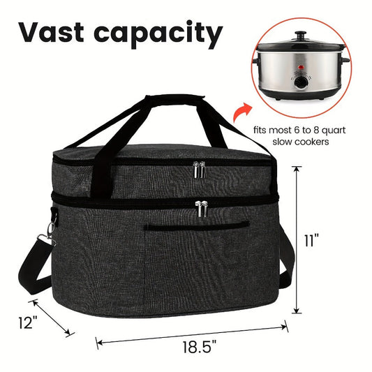 Slow Cooker Bag Insulated Carrier for 6-8 Quart Oval Crockpot, 2-Layer Waterproof Travel Bag with Handle, Keeps Food Warm for Potlucks, Family Gatherings, Reunions & Outdoor Events