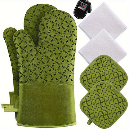 Oven Mitts and Pot Holders Set 6 Piece Heat Resistant Kitchen Gloves Non-Slip Cooking Mitts with Potholder