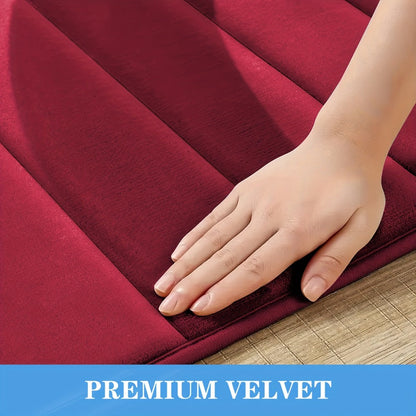 Channel-Stitched Three-Piece Padded Bath Mat Set with Long Runner and Two Matching Rugs in Nine Solid Colors